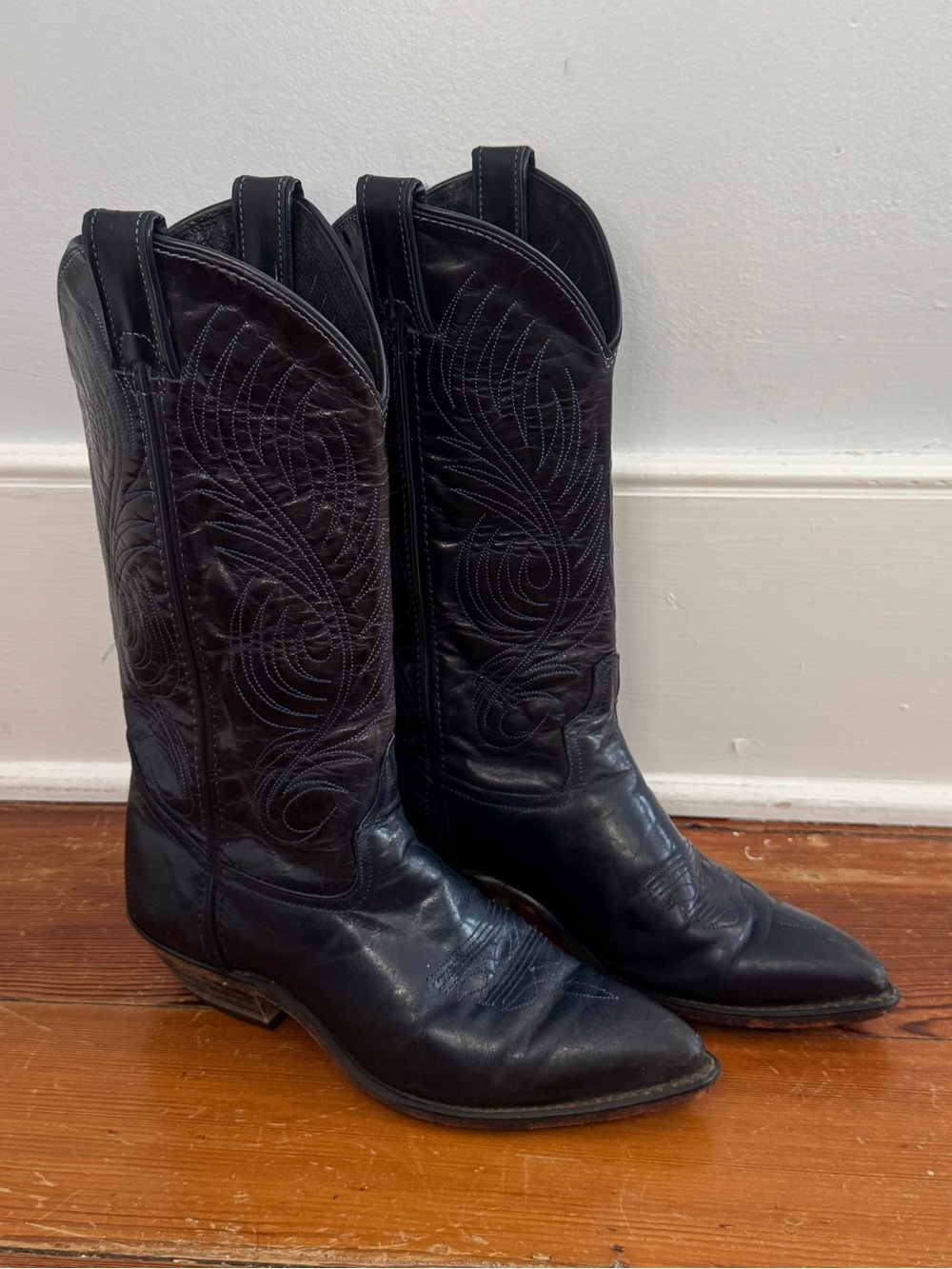 Vintage Code West Dark Navy Blue Leather Cowboy Western Boots USA Women's 5 M